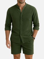 Men's Modern Band Collar Linen Short Set ElevenOasis