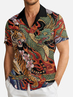 Tall Men's Japanese Tiger & Dragon Battle Short Sleeve Shirt Eleven Oasis