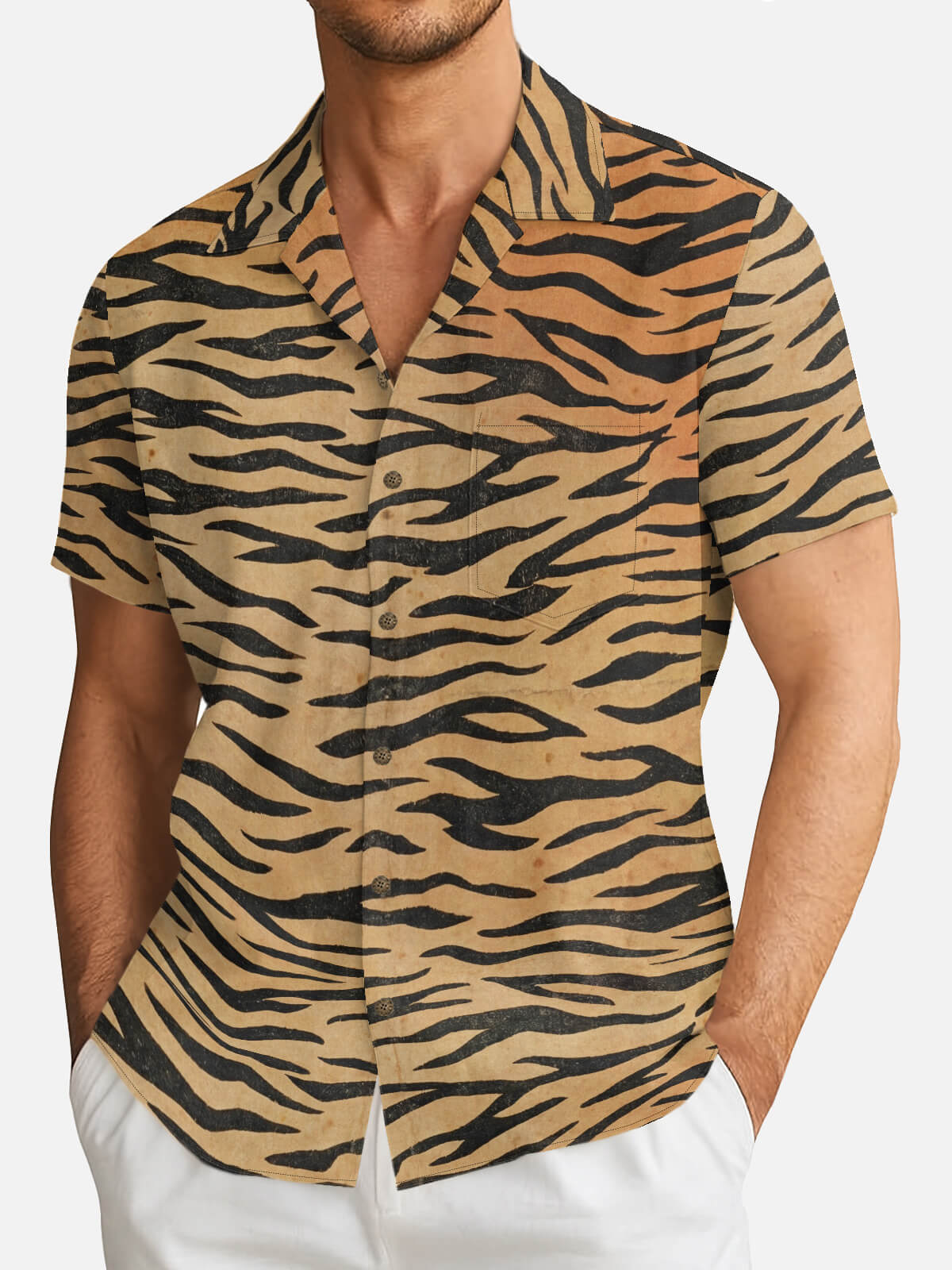 Tall Men's Tiger Print Short Sleeve Shirt Eleven Oasis