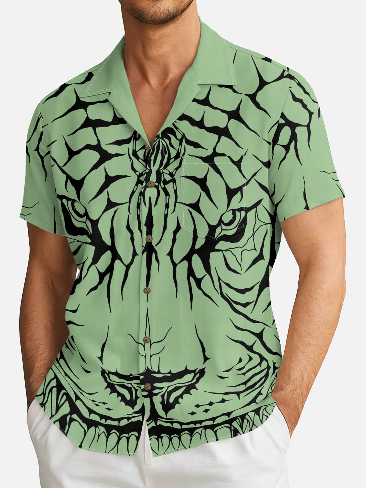 Men's Abstract Tiger & Web Graphic Short Sleeve Shirt Eleven Oasis