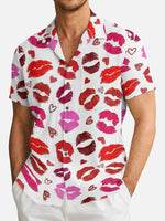 Tall Men's Love Kiss Print Short Sleeve Shirt Eleven Oasis