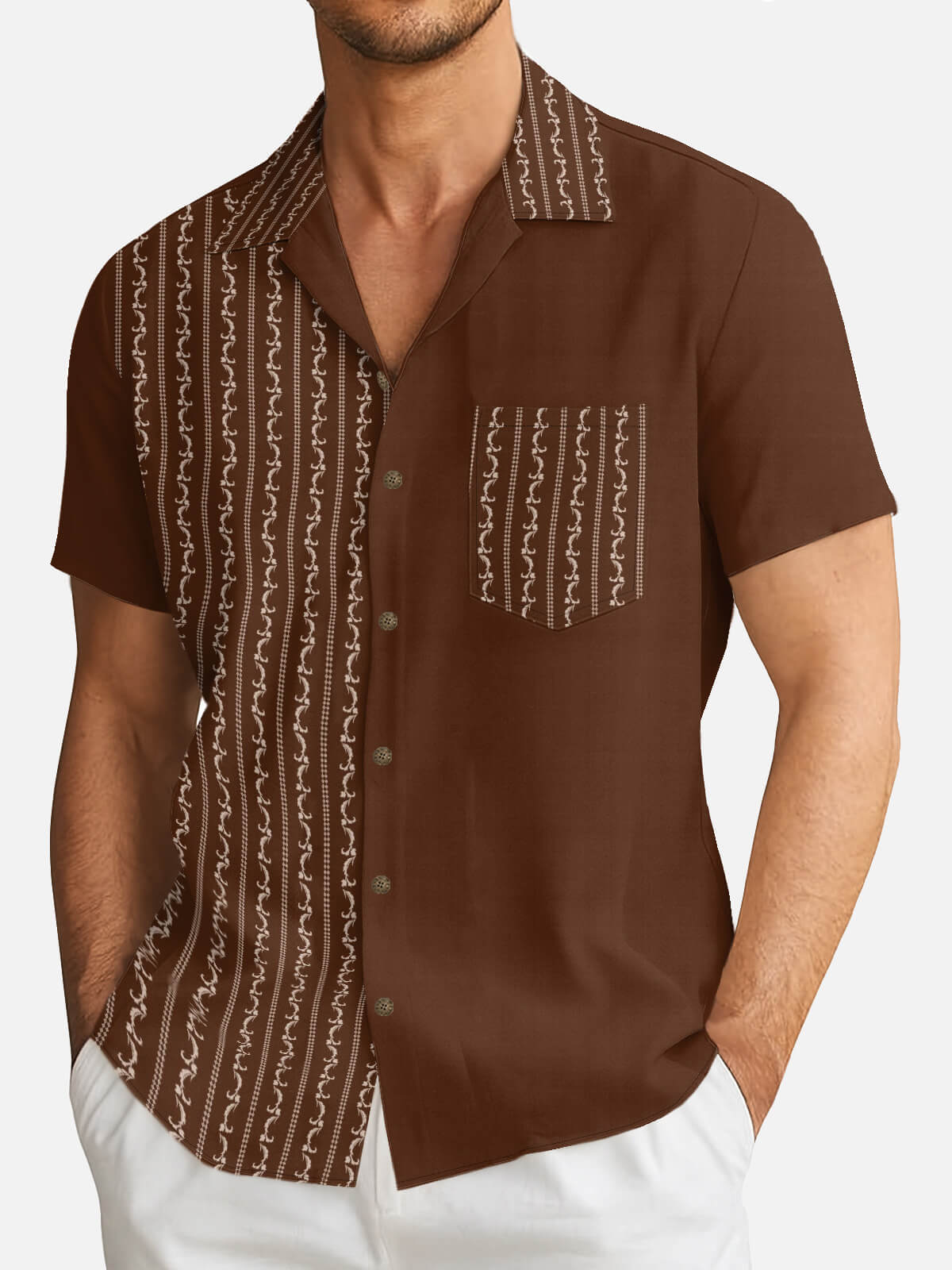 Tall Men's Retro Scroll Stripe Short Sleeve Shirt Eleven Oasis