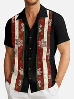 Men's Festive Snowflake Stripe Christmas Short Sleeve Shirt Eleven Oasis