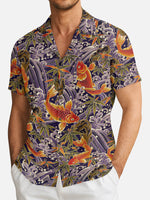 Men's Japanese Koi & Waves Camp Collar Short Sleeve Shirt Eleven Oasis