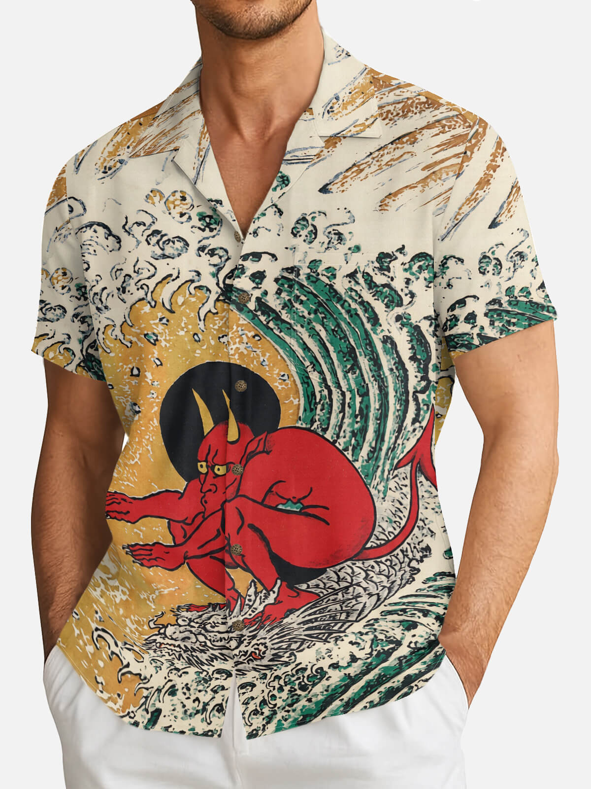 Men's Ukiyo-e Wave Graphic Short Sleeve Shirt Eleven Oasis