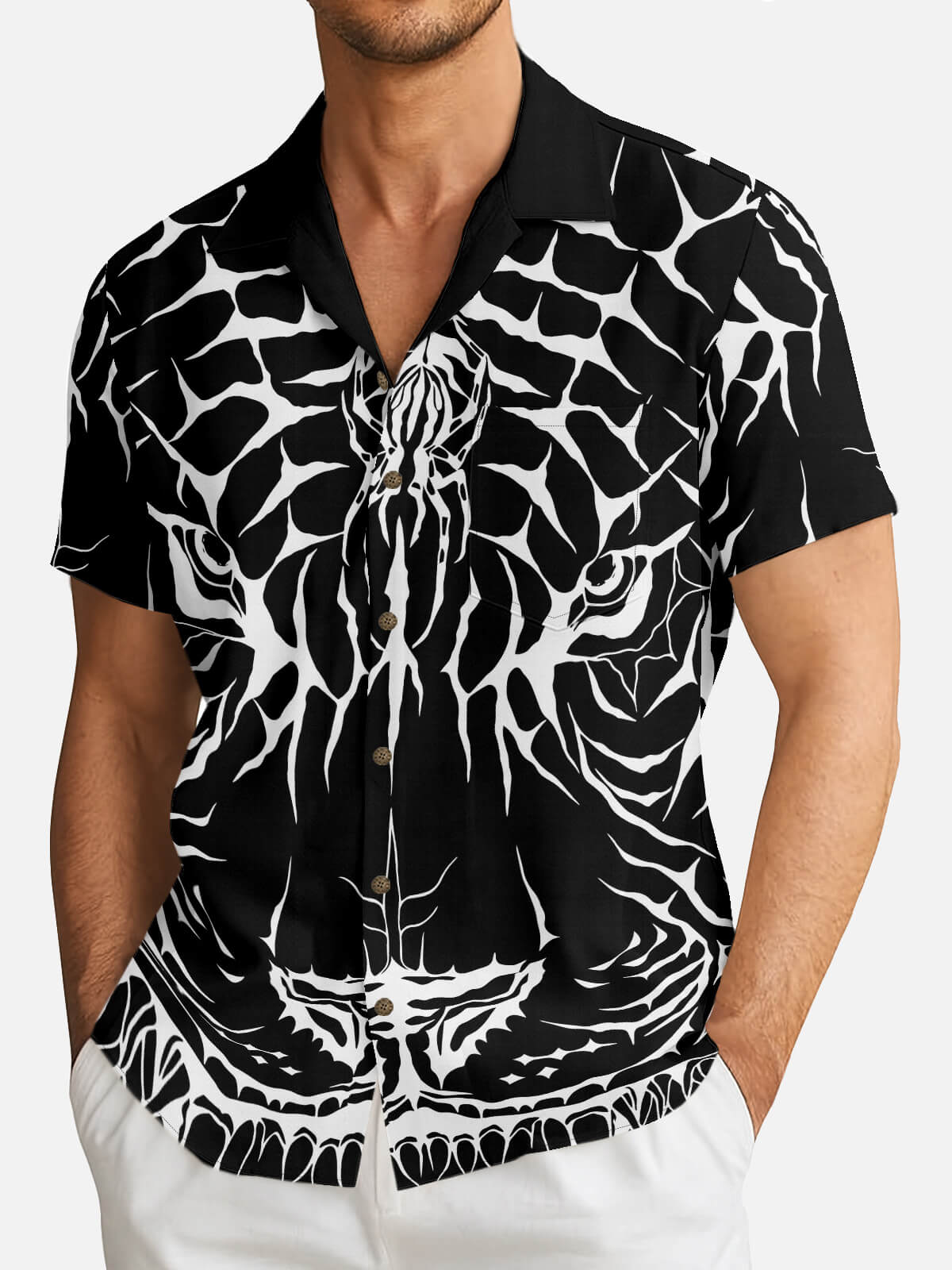 Tall Men's Abstract Tiger & Web Graphic Short Sleeve Shirt Eleven Oasis