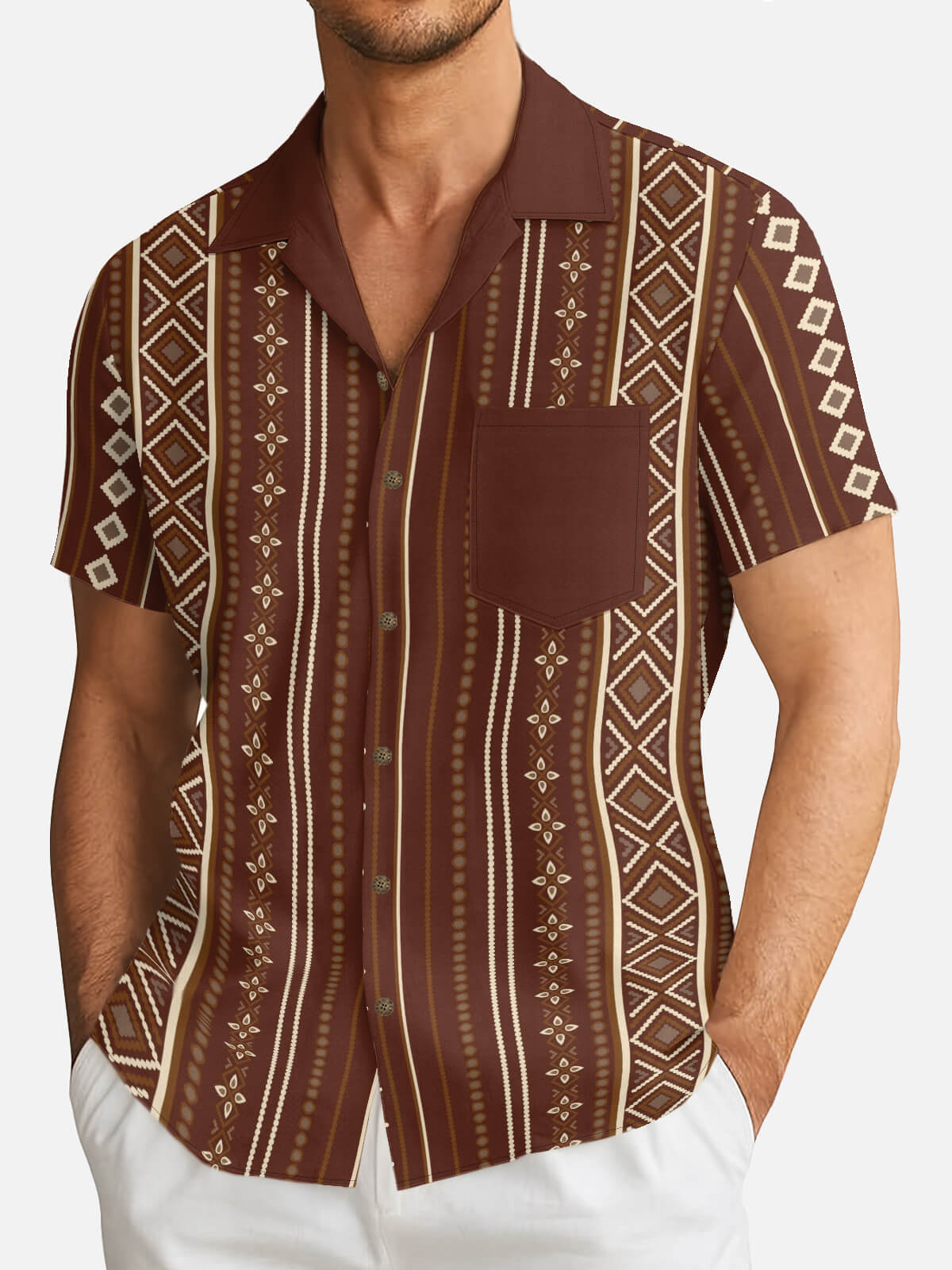 Tall Men's Retro Diamond Stripe Short Sleeve Shirt Eleven Oasis