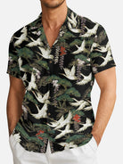 Men's Japanese Crane & Pine Camp Collar Short Sleeve Shirt Eleven Oasis