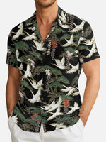 Men's Japanese Crane & Pine Camp Collar Short Sleeve Shirt Eleven Oasis
