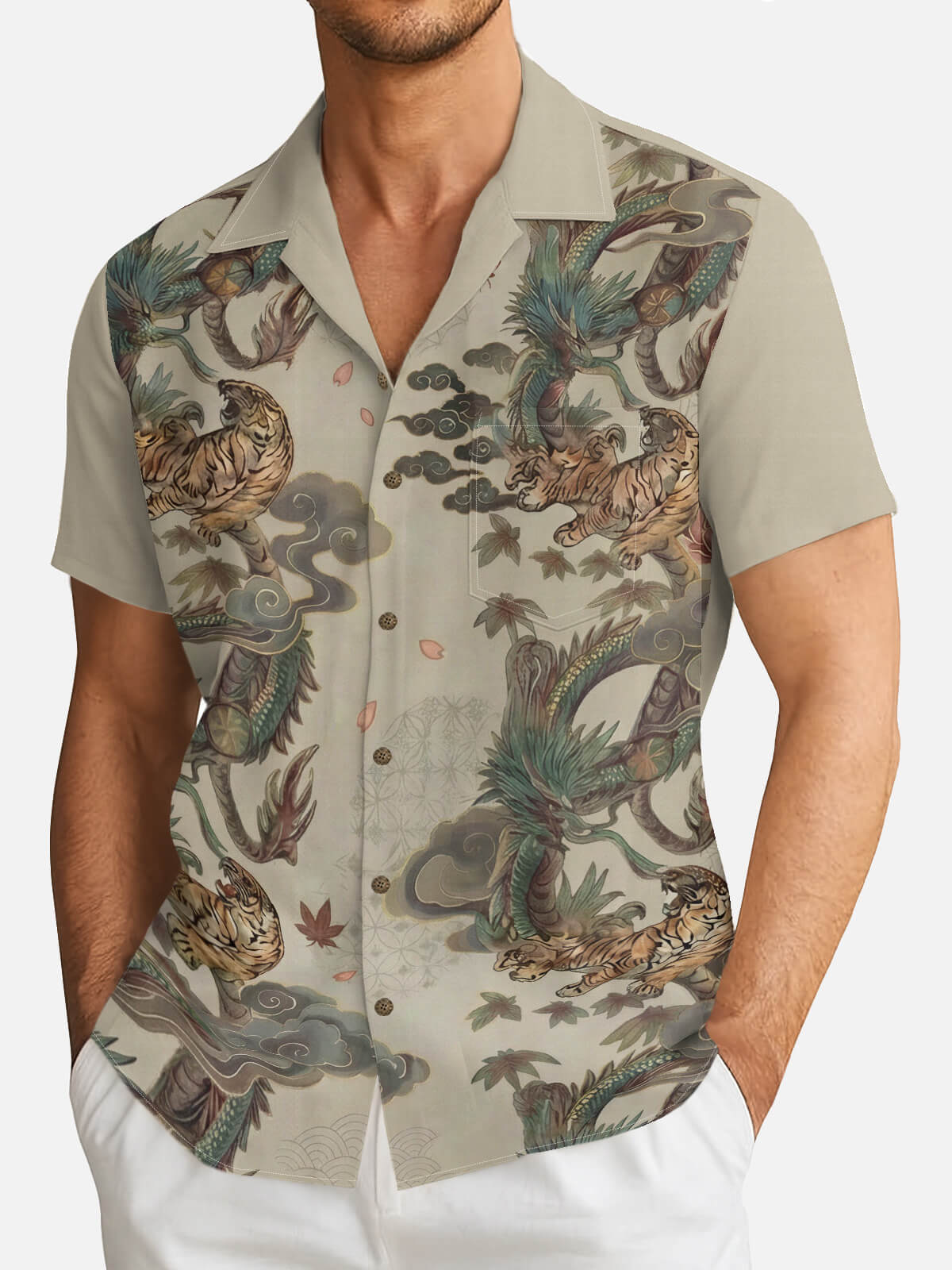 Tall Men's Japanese Tiger & Dragon Mist Short Sleeve Shirt Eleven Oasis