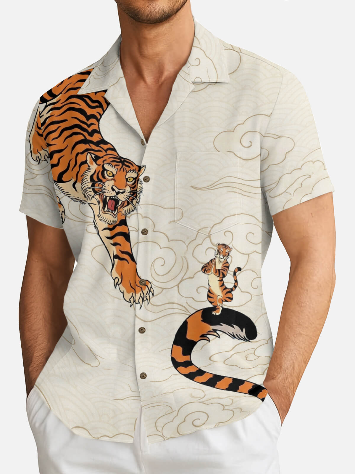Tall Men's Tiger In The Clouds Short Sleeve Shirt Eleven Oasis