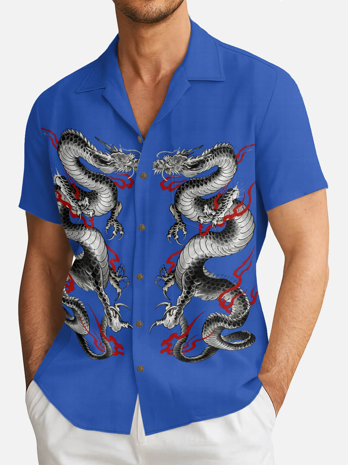 Men's Chinese Twin Dragon Short Sleeve Shirt Eleven Oasis