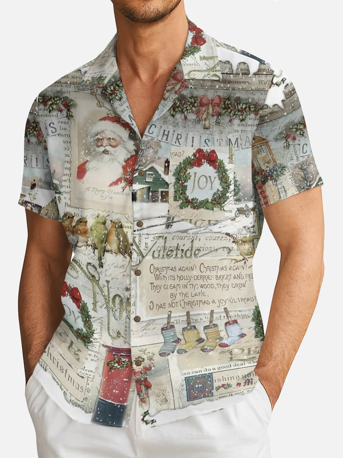 Tall Men's Vintage Christmas Postcards Short Sleeve Shirt Eleven Oasis