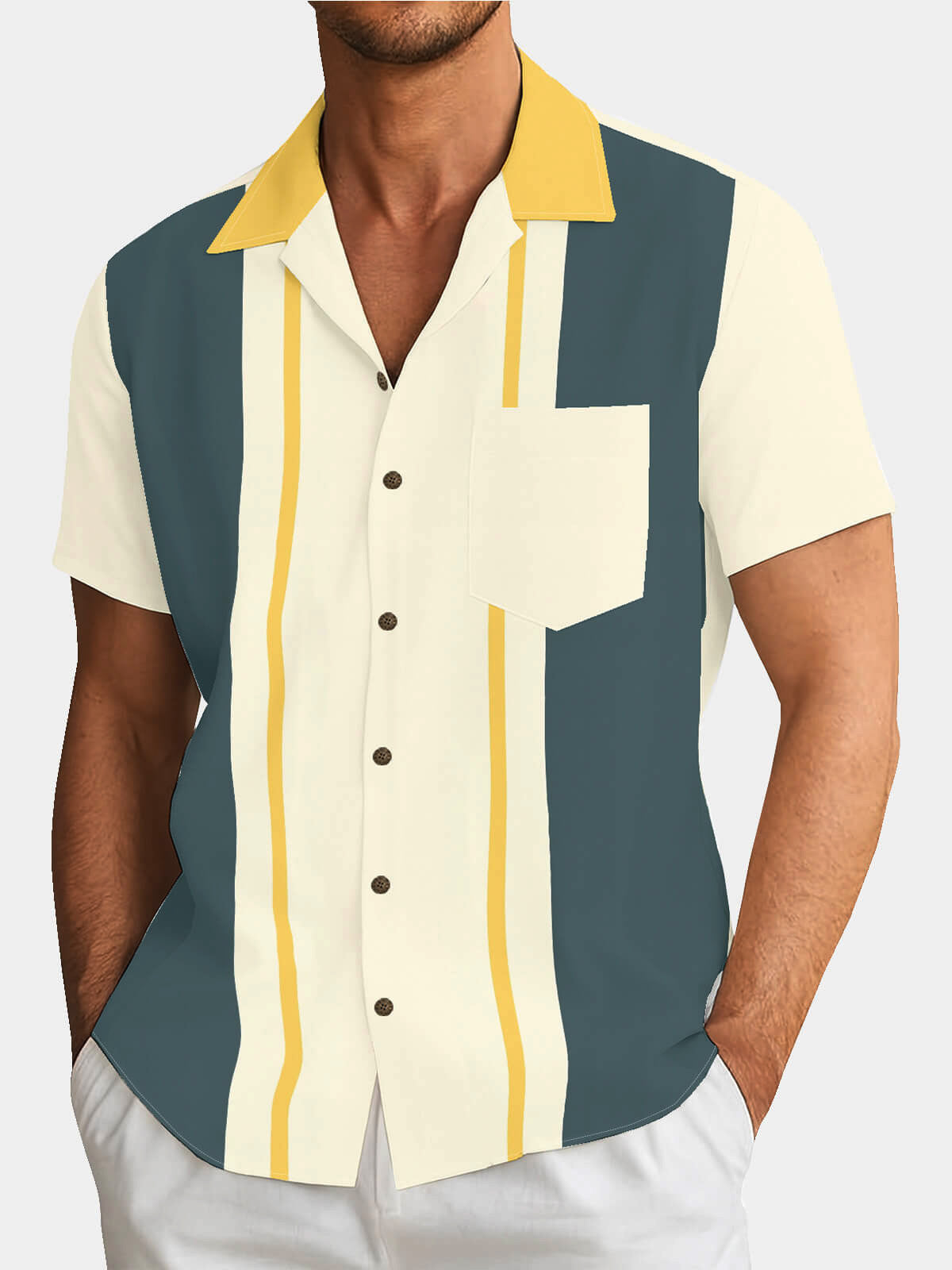 Tall Men's Atomic Era Bowling Short Sleeve Shirt Eleven Oasis