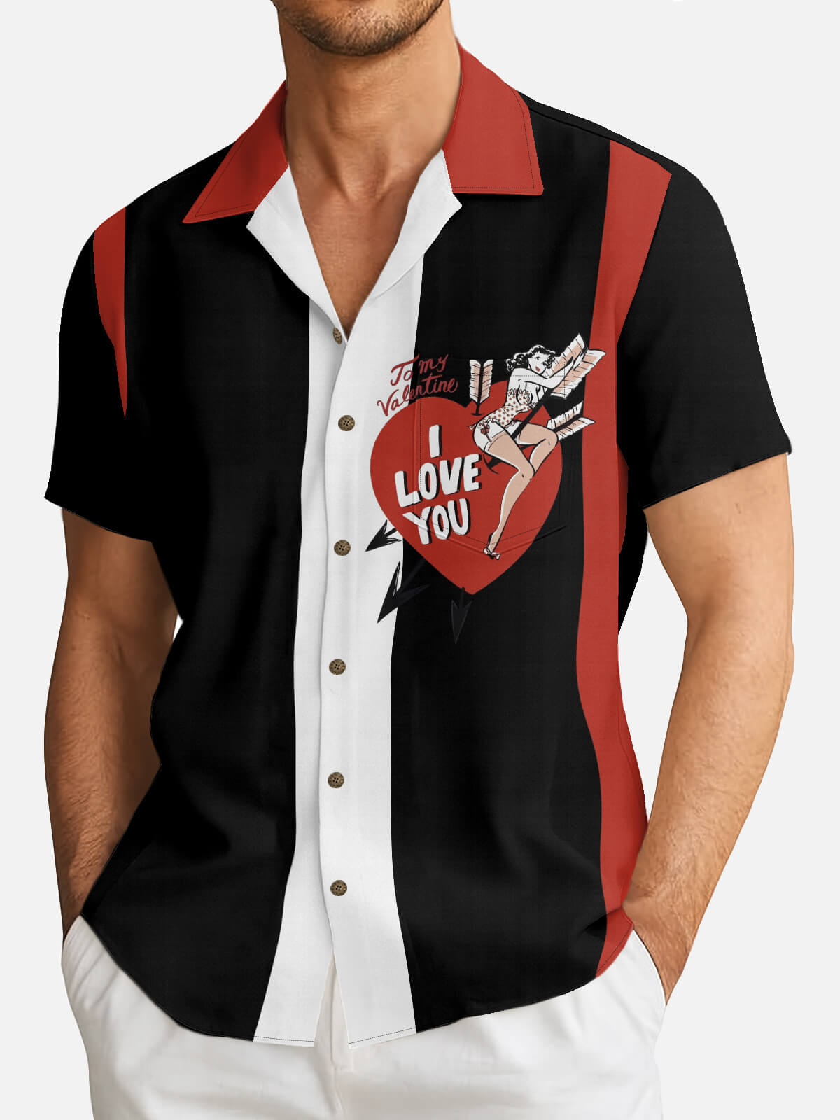 Men's Vintage Valentine Pinup Short Sleeve Shirt Eleven Oasis