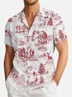 Men's Vintage Santa Toile Print Short Sleeve Shirt Eleven Oasis