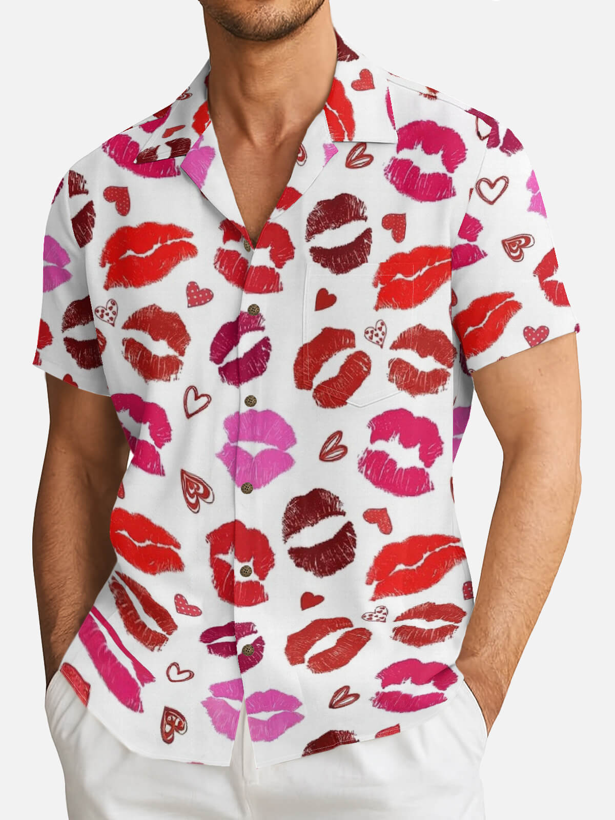 Men's Love Kiss Print Short Sleeve Shirt Eleven Oasis