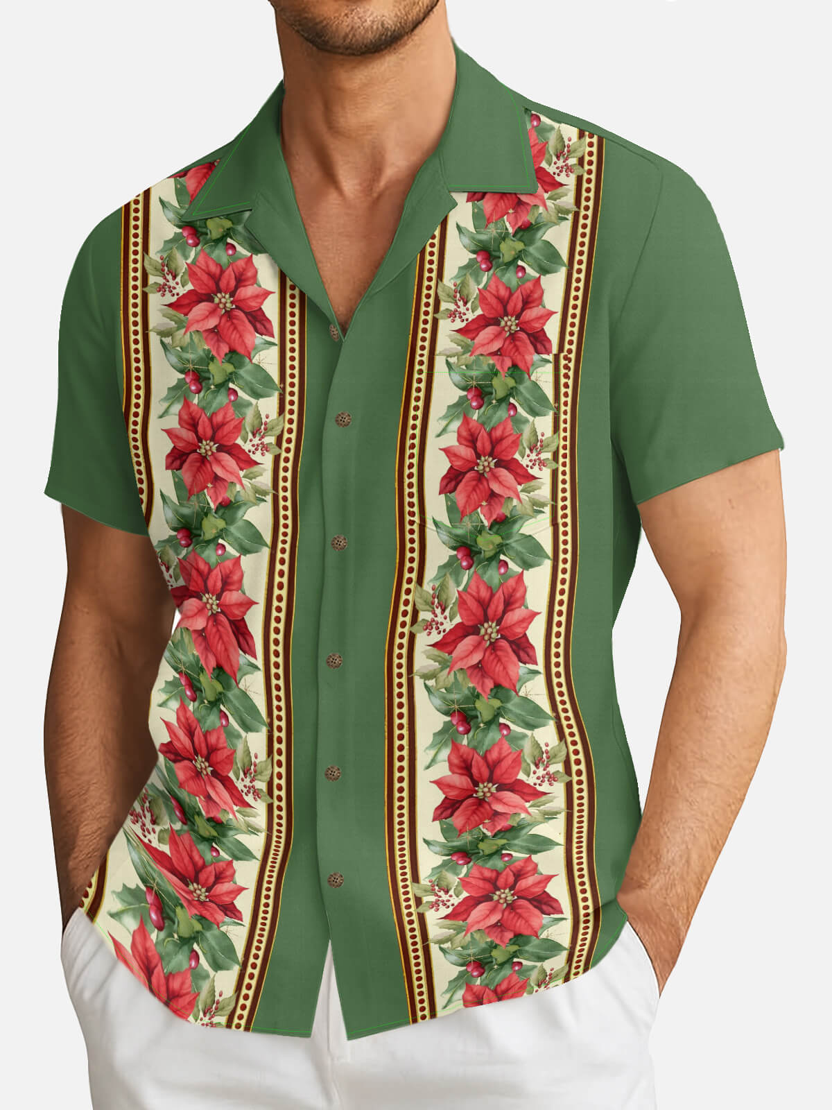 Tall Men's Poinsettia Garland Christmas Short Sleeve Shirt Eleven Oasis