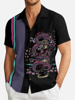 Men's Japanese Dragon & Sakura Panel Short Sleeve Shirt Eleven Oasis