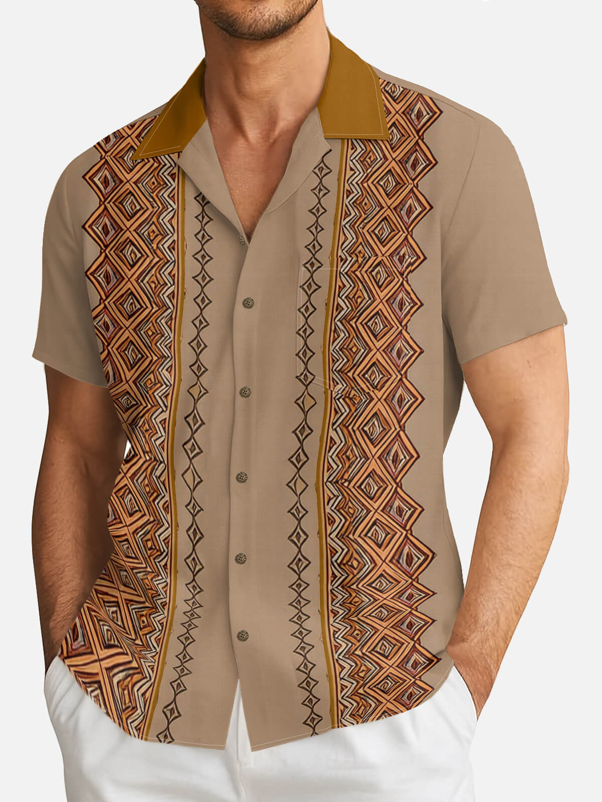 Tall Men's Retro Diamond Panel Short Sleeve Shirt Eleven Oasis