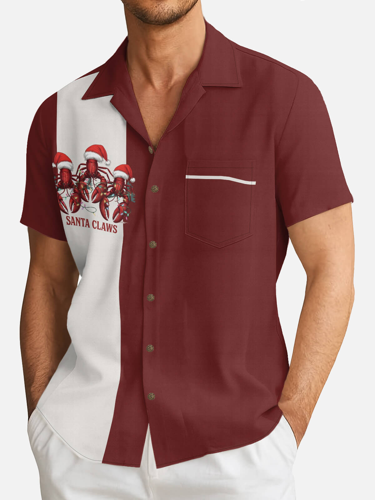 Tall Men's Santa Claws Christmas Short Sleeve Shirt Eleven Oasis
