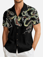 Men's Japanese Snake Skeleton Print Short Sleeve Shirt Eleven Oasis