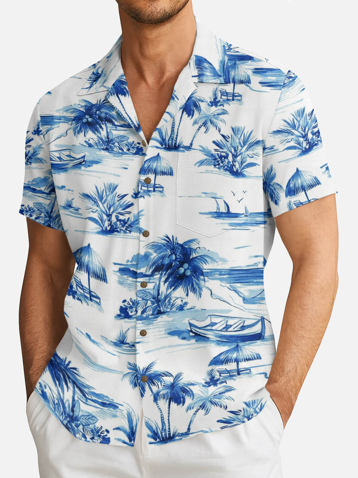 Men's Coastal Island Scene Short Sleeve Shirt