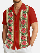 Men's Poinsettia Garland Christmas Short Sleeve Shirt ElevenOasis