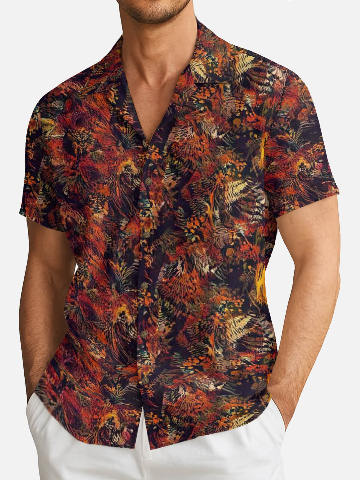 Tall Men's Abstract Fall Forest Foliage Short Sleeve Shirt Eleven Oasis