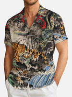 Tall Men's Japanese Dragon & Tiger Short Sleeve Shirt Eleven Oasis
