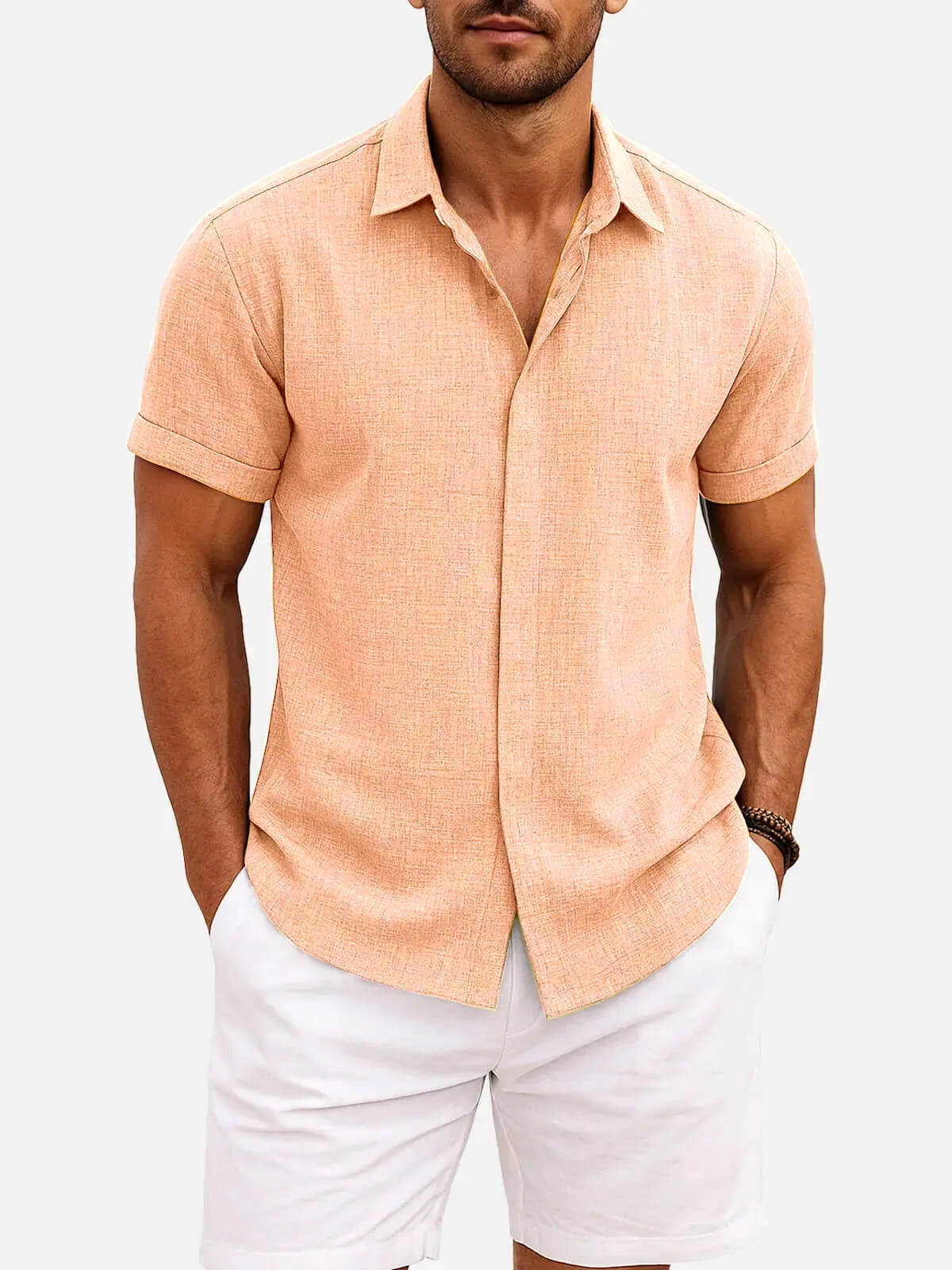 Men's Linen Cotton Blend Short Sleeve Shirt ElevenOasis