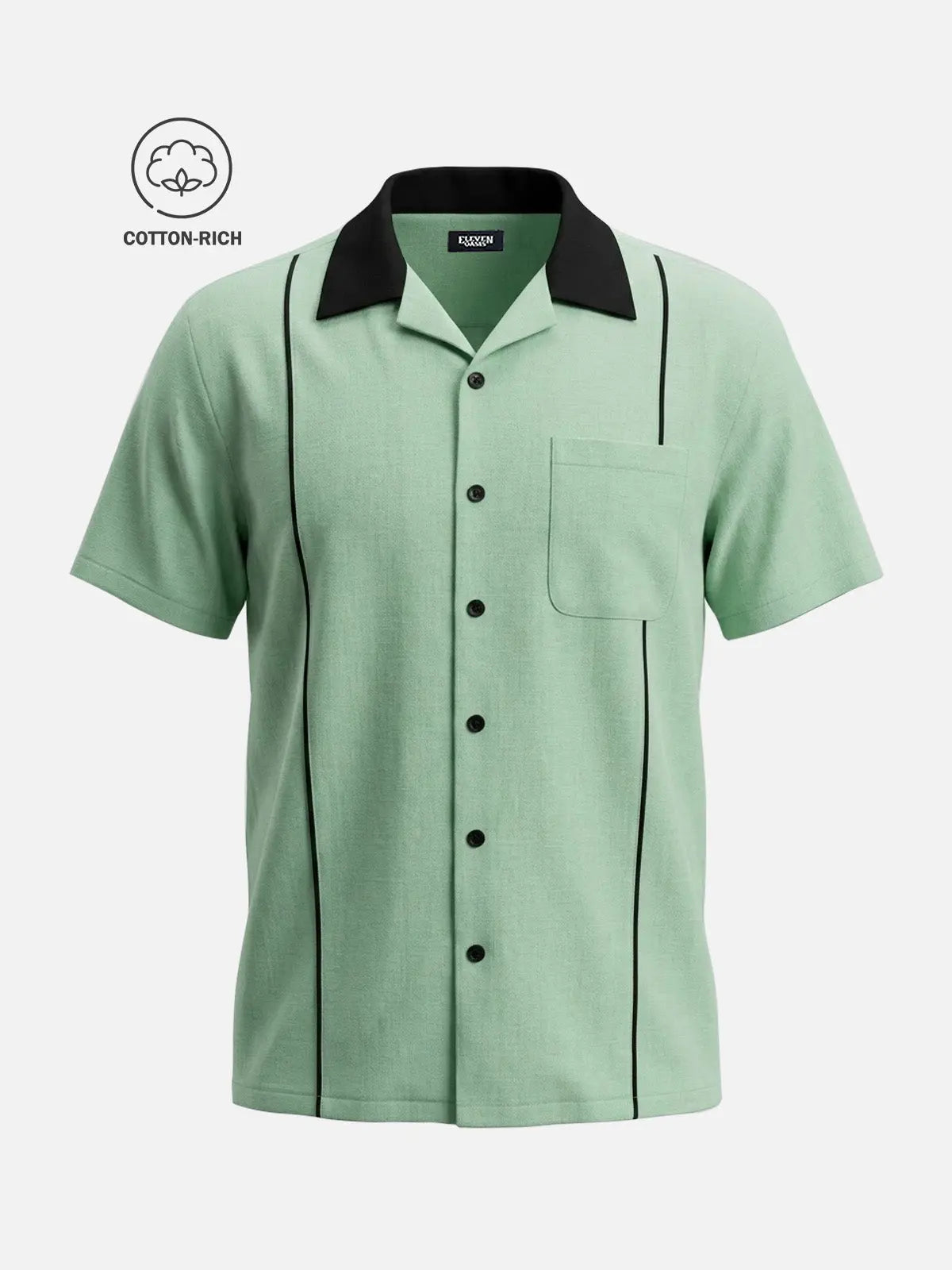Men's Cotton Retro Piped Bowling Short Sleeve Shirt Eleven Oasis