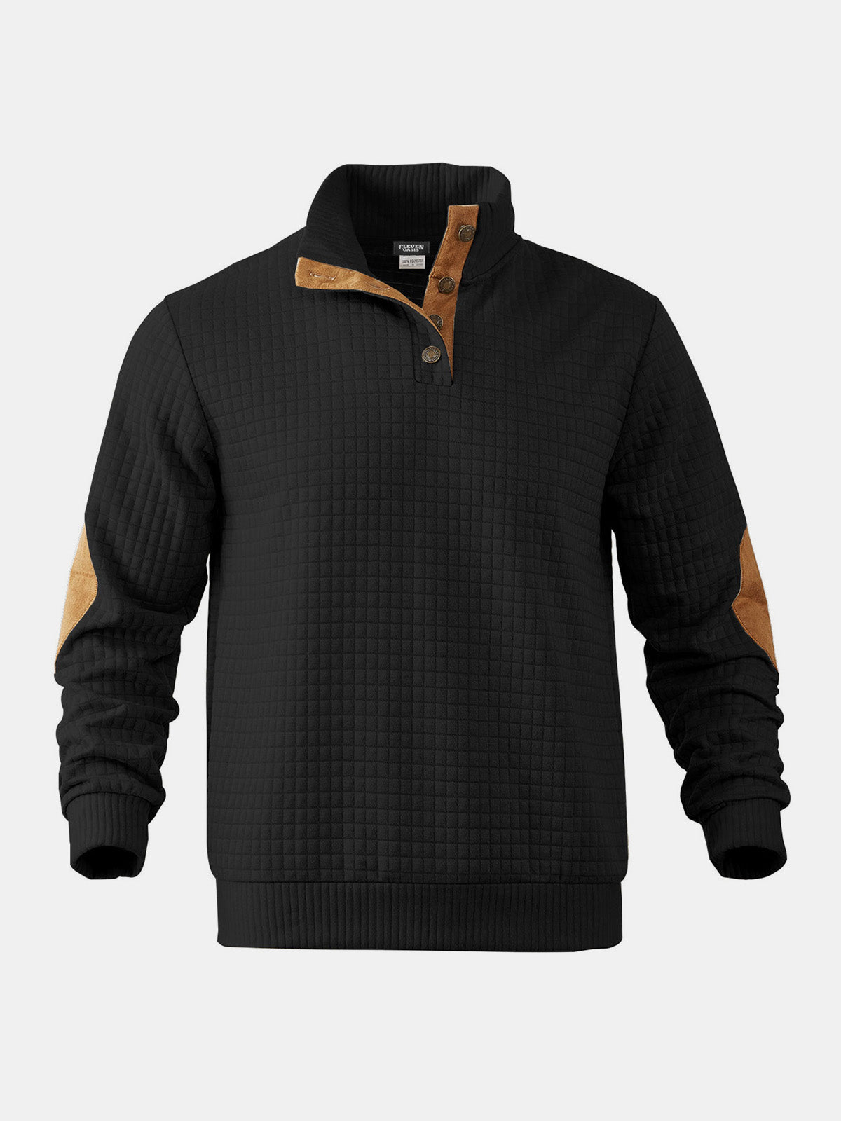 Men's Quilted Elbow Patch Mock Neck Pullover Eleven Oasis