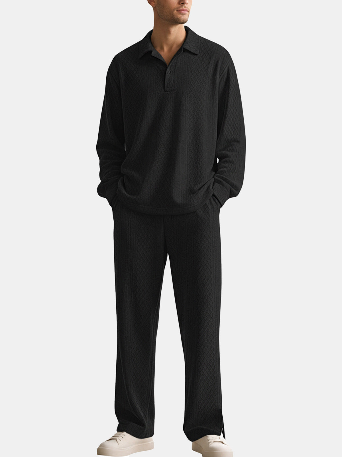 Men's Solid Polo Long Sleeve Lounge Set Eleven Oasis