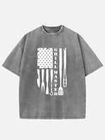 Grill Master BBQ American Flag Acid Wash Cotton T-Shirt Eleven Oasis