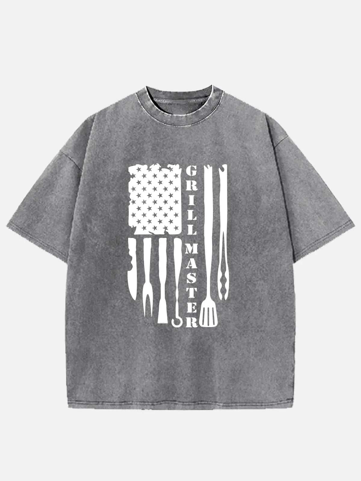 Grill Master BBQ American Flag Acid Wash Cotton T-Shirt Eleven Oasis
