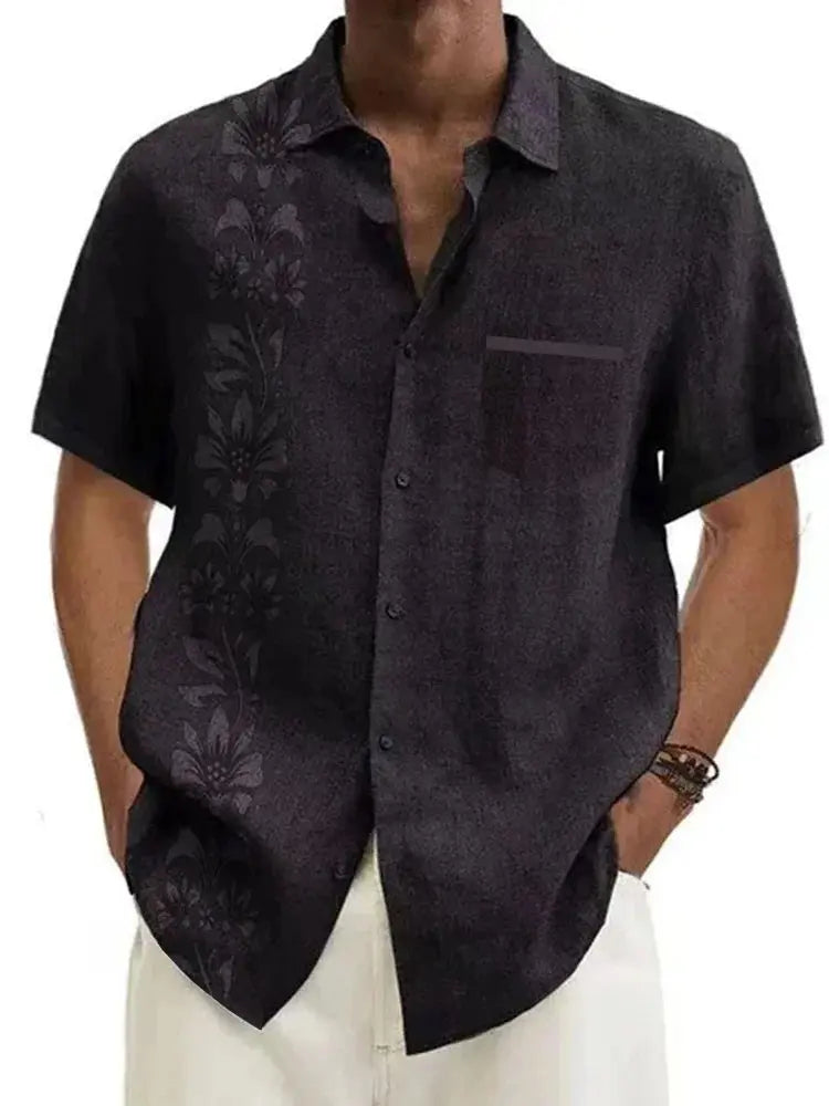 Unilateral Striped Flower Men's Short Sleeve Tops ElevenOasis