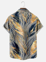 Men's Golden Leaf Print Short Sleeve Shirt ElevenOasis