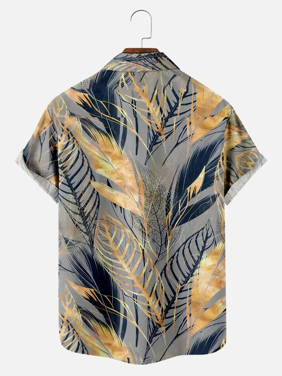 Men's Golden Leaf Print Short Sleeve Shirt ElevenOasis