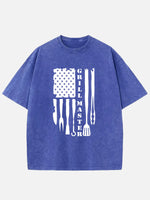 Grill Master BBQ American Flag Acid Wash Cotton T-Shirt Eleven Oasis