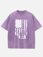 Grill Master BBQ American Flag Acid Wash Cotton T-Shirt Eleven Oasis