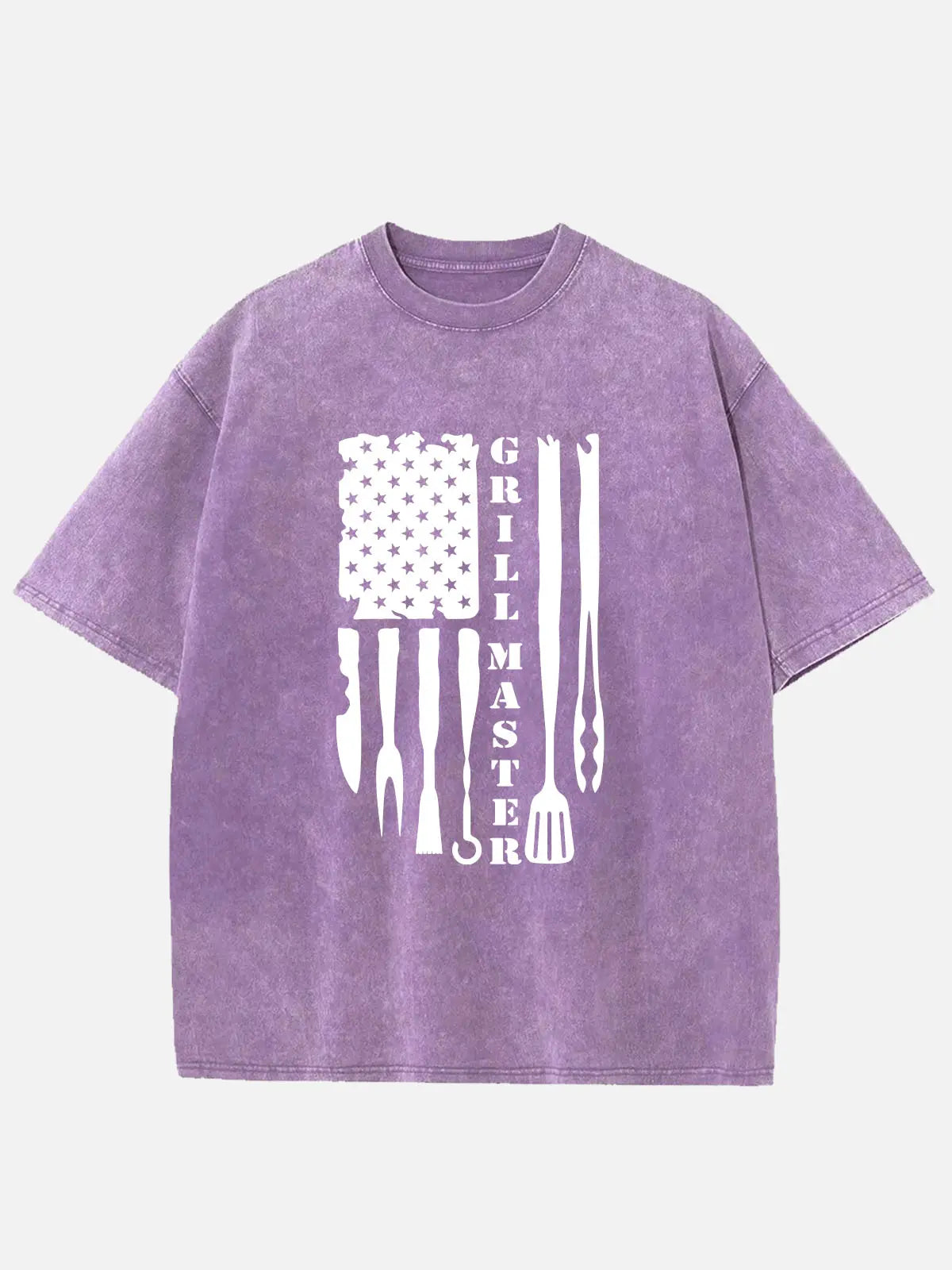 Grill Master BBQ American Flag Acid Wash Cotton T-Shirt Eleven Oasis