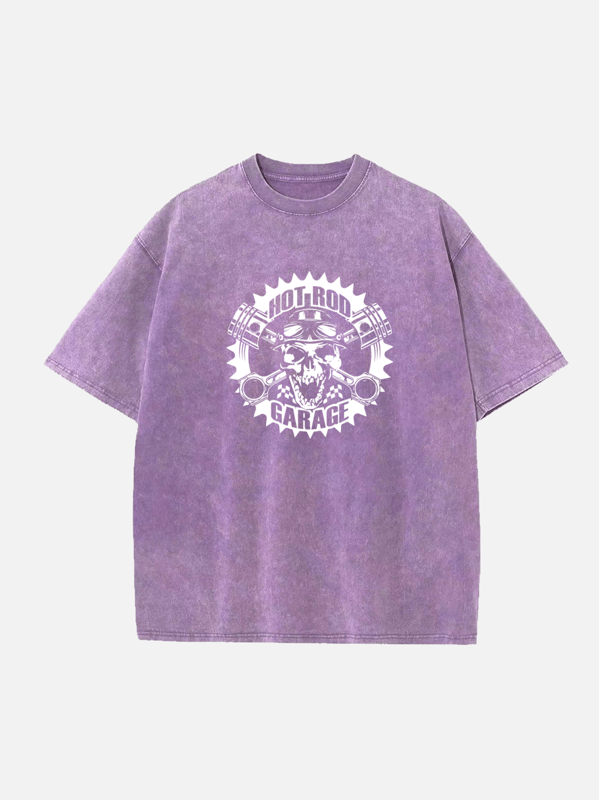 Hot Rod Garage Skull Piston Classic Artwork Acid Wash Cotton T-Shirt Eleven Oasis