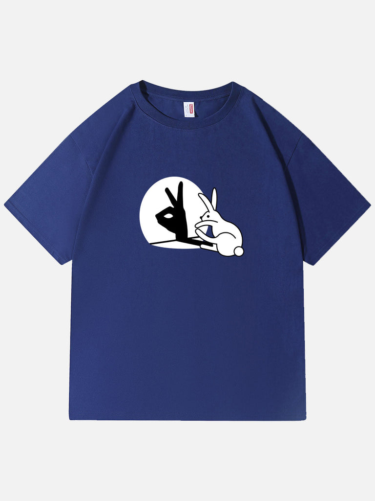 Men’s Easter Basic Cotton Round Neck T - Shirt Funny Rabbit Hand Shadow Eleven Oasis