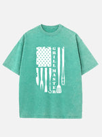 Grill Master BBQ American Flag Acid Wash Cotton T-Shirt Eleven Oasis