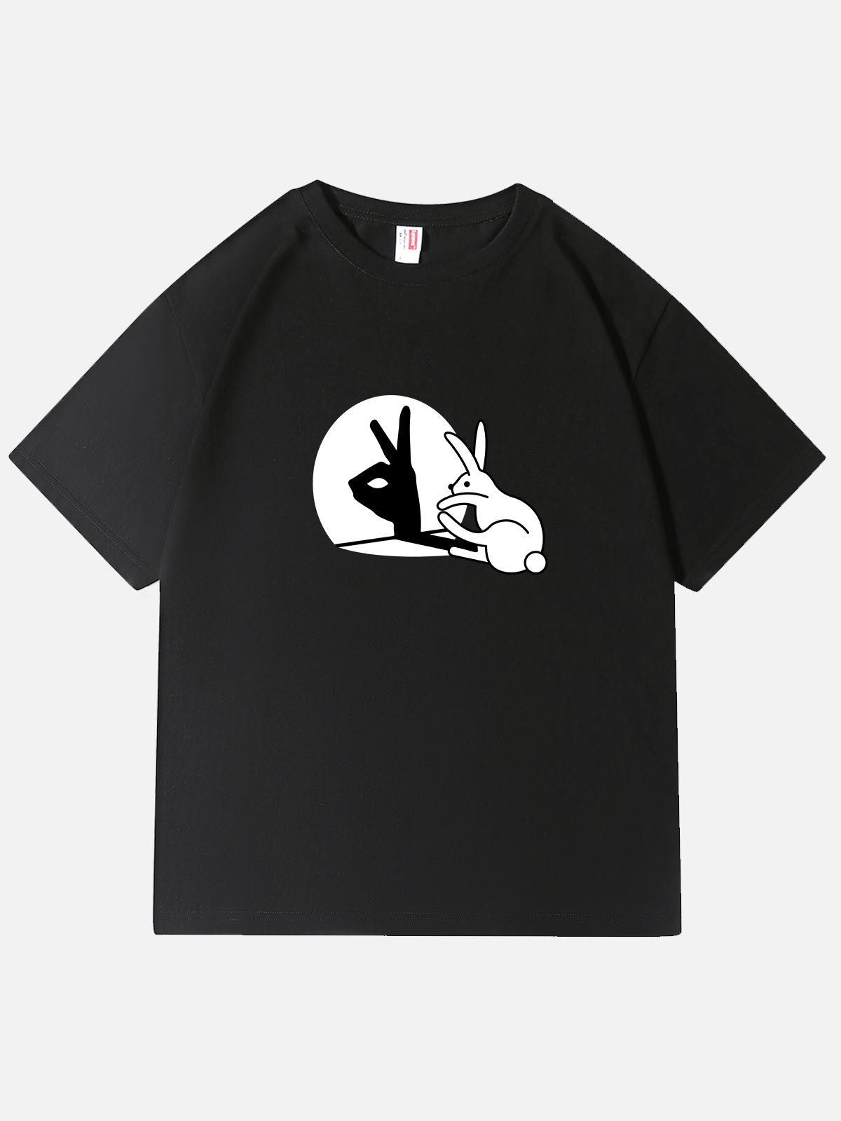 Men’s Easter Basic Cotton Round Neck T - Shirt Funny Rabbit Hand Shadow Eleven Oasis