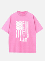 Grill Master BBQ American Flag Acid Wash Cotton T-Shirt Eleven Oasis