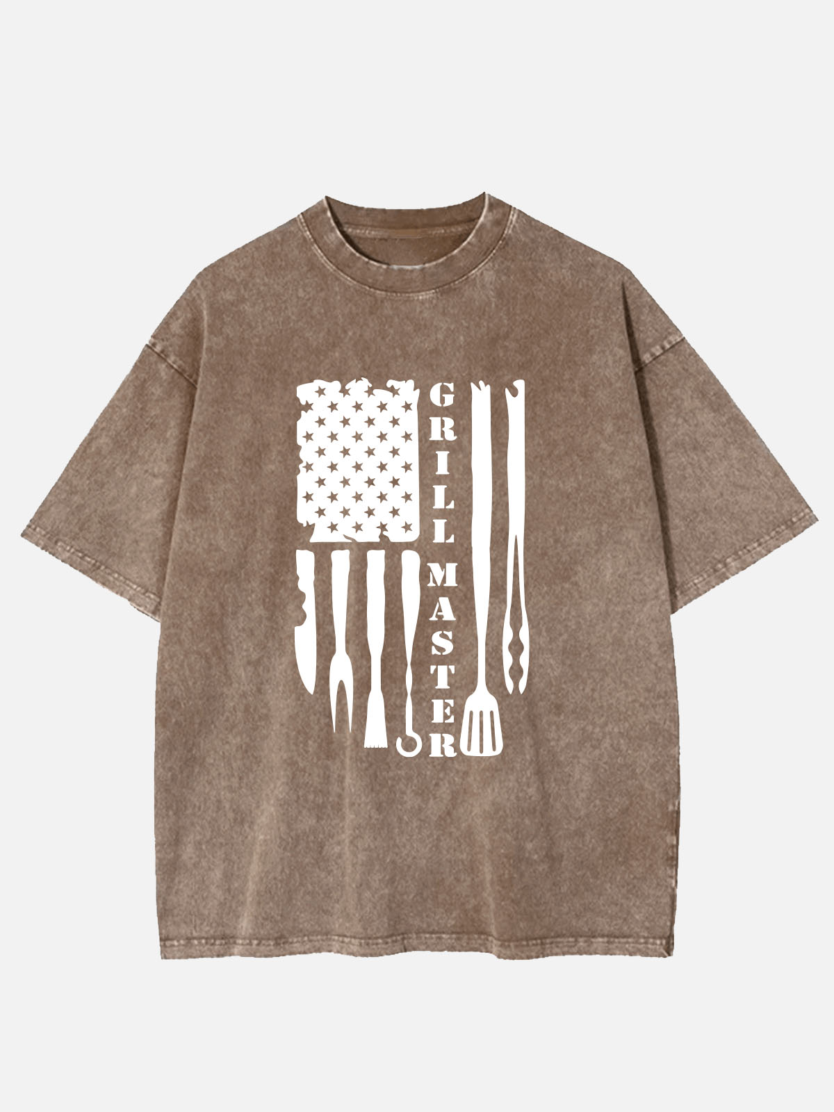 Men’s Food & Beverage Cotton Round Neck Short Sleeve T - Shirt Grill Master BBQ Tools Flag Eleven Oasis