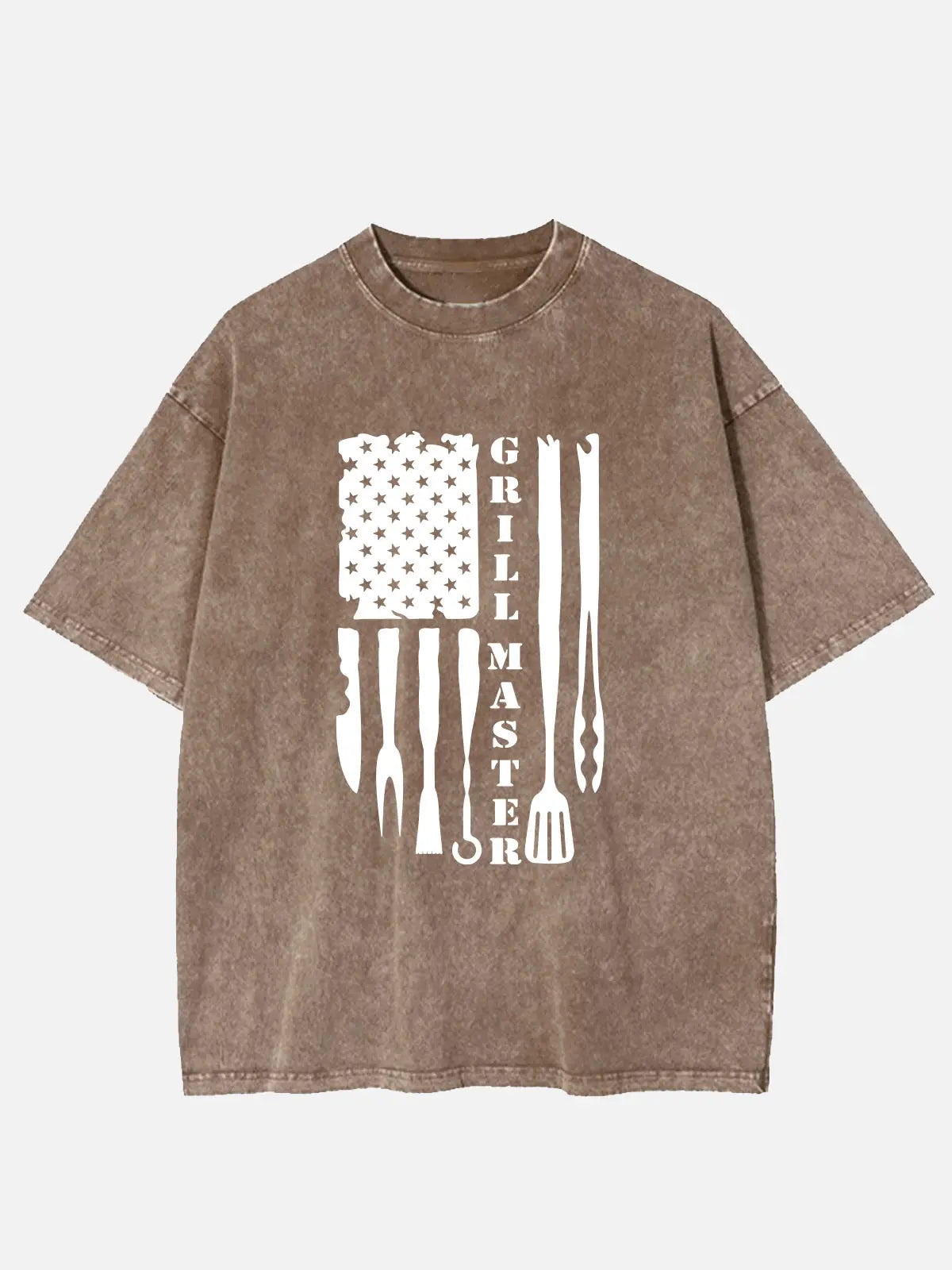 Grill Master BBQ American Flag Acid Wash Cotton T-Shirt Eleven Oasis