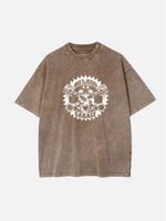 Hot Rod Garage Skull Piston Classic Artwork Acid Wash Cotton T-Shirt Eleven Oasis